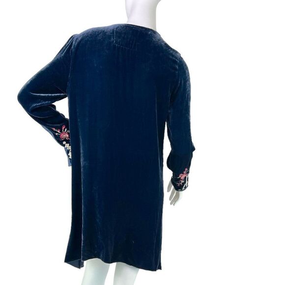 Johnny Was Dark Blue Velvet Long Sleeve Short Embroidered Dress Tunic Top Size S - Picture 8 of 11